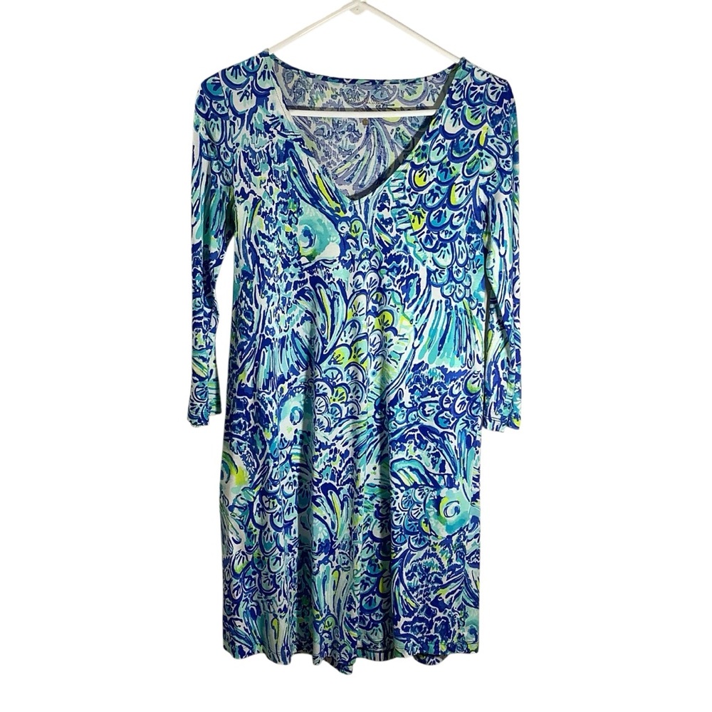 Lilly Pulitzer Blue and Green Erin Dress Crush After Party Pima Cotton